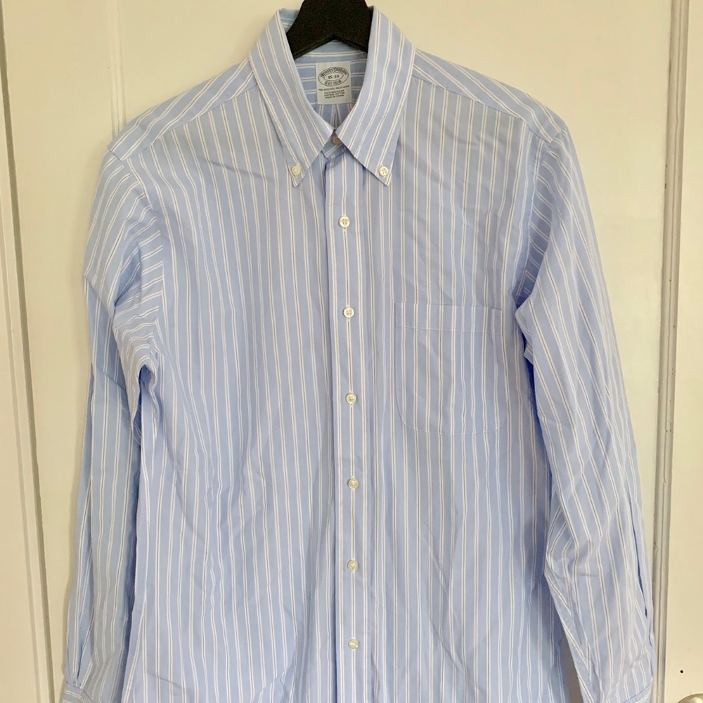 BROOKS BROTHERS MENS BLUE STRIPE DRESS SHIRT SMALL